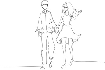 Continuous One Line Drawing of a Couple Walking Together, Love and Romance Concept eps10