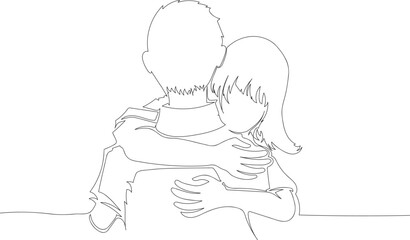 Continuous One Line Drawing of a Couple Hugging, Love and Relationship eps10
