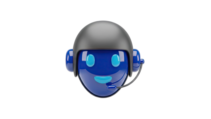 Blue character wearing headphones and microphone headset