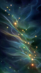 Celestial Symphony: This captivating image presents a breathtaking view of the cosmos, where swirling clouds of cosmic dust intermingle with a radiant display of celestial light.