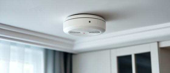 White smoke detector on ceiling