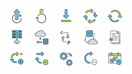 Collection of Data Management and Synchronization Icons for Digital Systems.