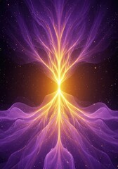 Ethereal violet and gold cosmic energy streams flowing upward into an infinite void, representing sublime spiritual movement and transcendence ,swirling ,rendering ,vapor