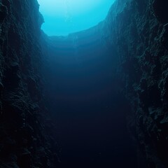 Extreme deep sea environment illustrating crushing pressure and total darkness in the vast ocean trench's mysterious abyssal plain ,research ,deepsea ,nocturnal