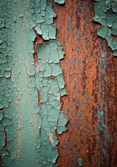 Extreme close-up of rough, weathered paint peeling off an old surface creating a complex pattern of cracks and decay ,brown ,surface ,distressed