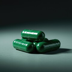 Green herbal capsules derived from organic plants and natural extracts, isolated on a simple background for health and wellness uses ,vitamin ,wholesome ,natural