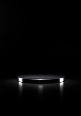 Highly polished dark surface showing a perfect, empty reflection suitable for abstract concepts and backgrounds and product display ,dark background ,concept ,abstract