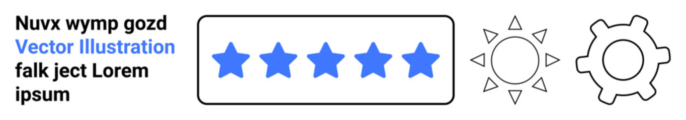 Obraz premium User experience, customer satisfaction, quality assurance, process optimization, service improvement, and rating systems. Five stars with gear and sun icons review and performance concepts. Customer