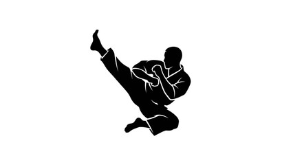 Martial Arts Silhouette Jumping Kick - Karate or Taekwondo Athlete Vector