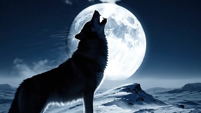 Wolf Howling at the Moon - A Nighttime Serenade in the Wilderness.