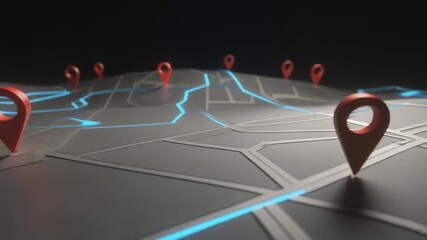 Digital map with location markers and navigation routes