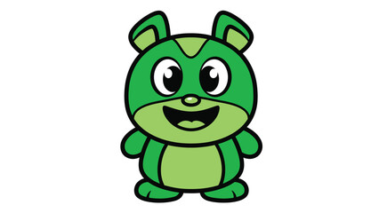 Obraz premium Cute Green Cartoon Bear Character with Big Eyes and Smile.