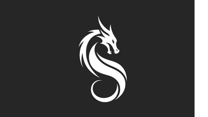 Fototapeta premium Elegant White Dragon Silhouette on Dark Background - A Symbol of Power and Mystique.