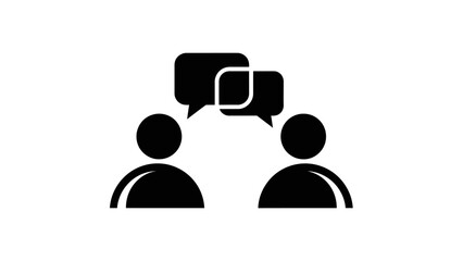 Two people communication icon, chatting silhouettes with speech bubbles.