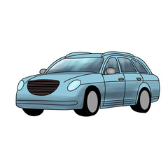 Illustration of a Blue Station Wagon Car