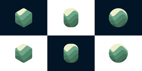 Collection of Mountain Landscape Green Nature Icons Set Modern Minimalist Layered Vector Templates