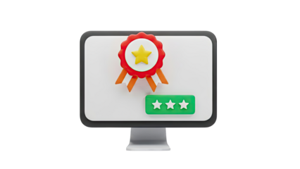 3D Rendering of a Monitor Displaying a Quality Award and Star Rating