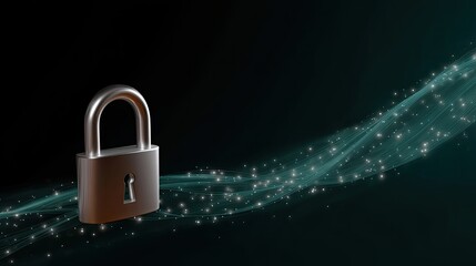 Secure Padlock with Light Trails and Sparkles on a Dark Background Representing Protection, Safety, and Digital Security Concepts in Technology