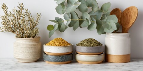 Minimalist Herb and Spice Still Life on Marble