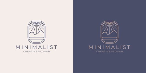 Premium Logo Design Minimalist Landscape Mountain and Sun Modern Monoline Style Vector Template