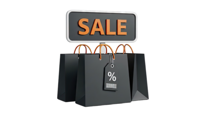 Black Shopping Bags with SALE Sign and Price Tag
