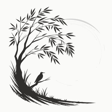 Minimalist Zen Circle Brush Stroke Illustration on White