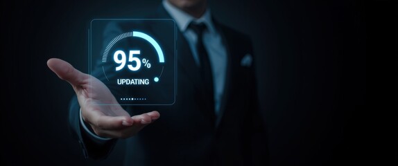 Businessman presenting 95 percent progress update on digital interface