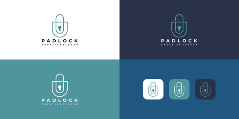 Modern Minimalist Padlock Logo Design with Linear Lines for Digital Security Vector Template