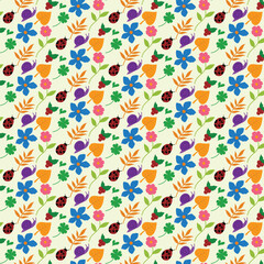 Colorful Seamless Floral Pattern with Flowers and Insects