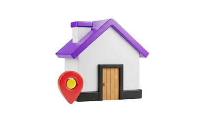 3D Icon of House with Location Pin