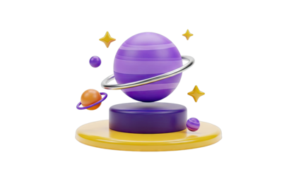 3D Render of Abstract Planets and Stars on a Pedestal