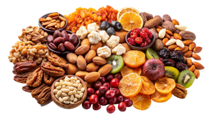 Nuts and dried shading on transparent background