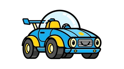 Fototapeta premium Blue Cartoon Car with Yellow Accents.