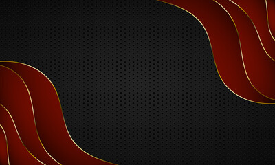 dark abstract vector background with perforated pattern flowing red waves and elegant gold accents