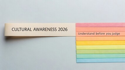 Cultural Awareness 2026 Concept with Colorful Note Papers Emphasizing Understanding Before Judgment