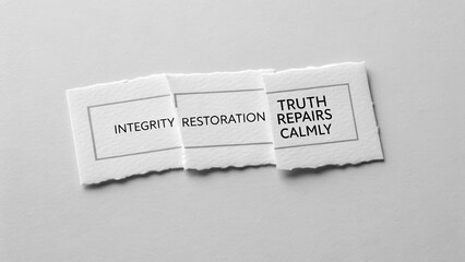 Integrity Restoration and Truth Repairs Calmly on Cut Paper with Minimalist Design for Inspirational Content
