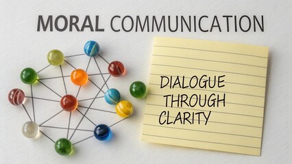 Creative Representation of Moral Communication Concept with Colorful Beads and Notepad Symbols of Dialogue and Clarity