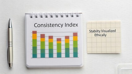 Colorful Bar Graph Displaying Consistency Index Data with Notes and Pen on a White Background