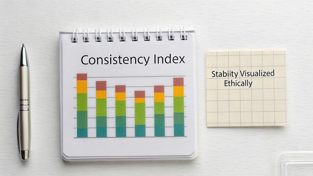 Colorful Bar Graph Displaying Consistency Index Data with Notes and Pen on a White Background - Powered by Adobe
