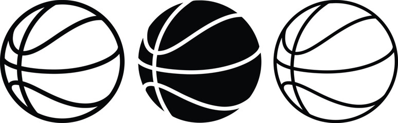 Three stylized basketballs in a row, one solid black, two outlines © Raton