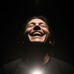 Emotional Portrait of a Laughing Man Expressing Intense Joy with Dramatic High Contrast Lighting