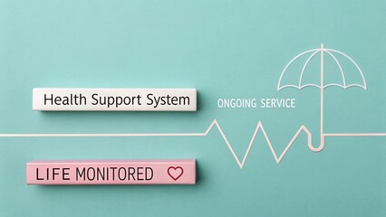 Modern Health Support System Concept with Lifeline and Umbrella Representing Comprehensive Monitoring Services