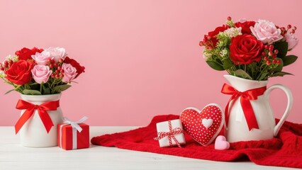 Valentine's day floral arrangement with gifts