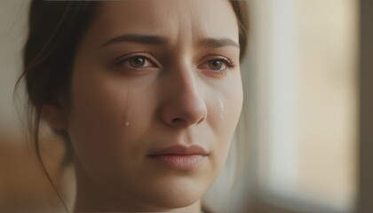 Heartbroken Young Woman Shedding Tears in a Moment of Deep Sadness and Vulnerability Close-up