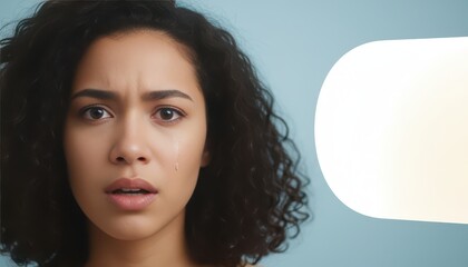 Young Woman with Curly Hair Shedding a Single Tear in a Moment of Intense Sadness and Sorrow