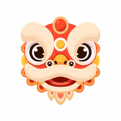 Fototapeta premium Flat vector icon of Chinese lion dance head, simplified and rounded design