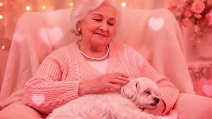 Senior woman with her adorable pet dog celebrating Valentine's Day with love and affection