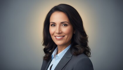 Professional Portrait of a Confident Smiling Businesswoman in a Gray Suit for a Corporate Headshot