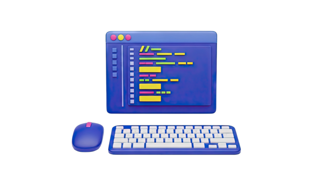 3D Rendering of a Computer Coding Setup with Stylized Interface - Powered by Adobe