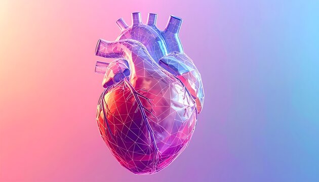 Digitally rendered human heart illustration with glowing vibrant gradients